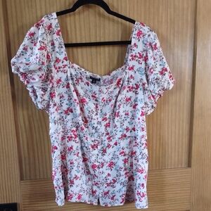 Torrid Red and White Floral Blouse